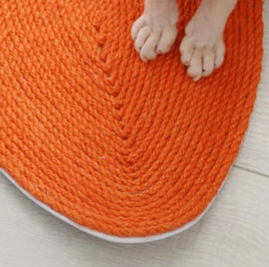 Stylish fruit design cat scratch mat. Natural sisal for claw care, a fun & functional pet supply.