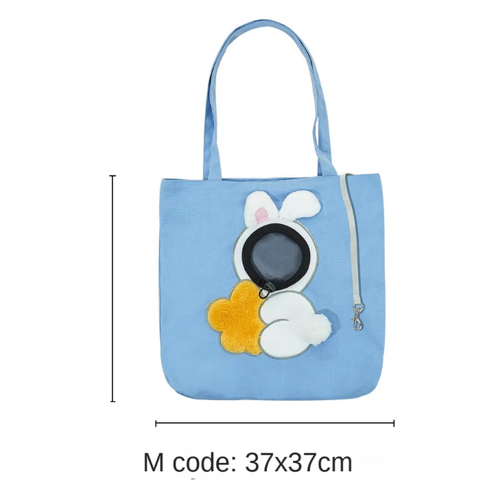 Cute rabbit design pet carrier bag for small cats & dogs. Funny portable travel carrier for car trips.