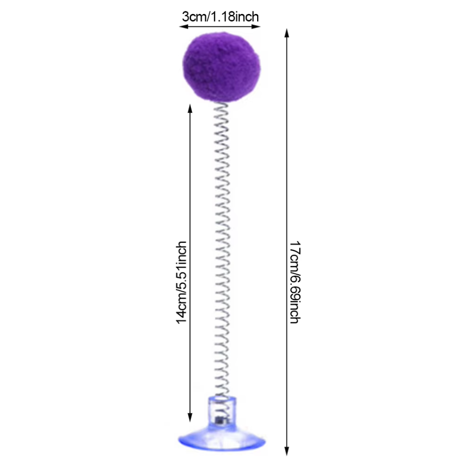 Dynamic indoor cat toy: spring-loaded pompom shuttlecock on a suction cup for solo cat exercise and fun.