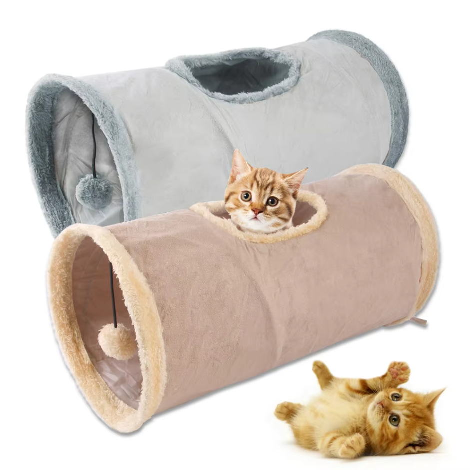 Engaging indoor cat toy: a durable play tunnel with a mesh viewing window for interactive activity & fun.