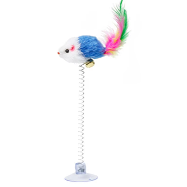 Pet enrichment cat toy. Springy mouse with suction cup base stimulates active play & satisfies hunting instincts.