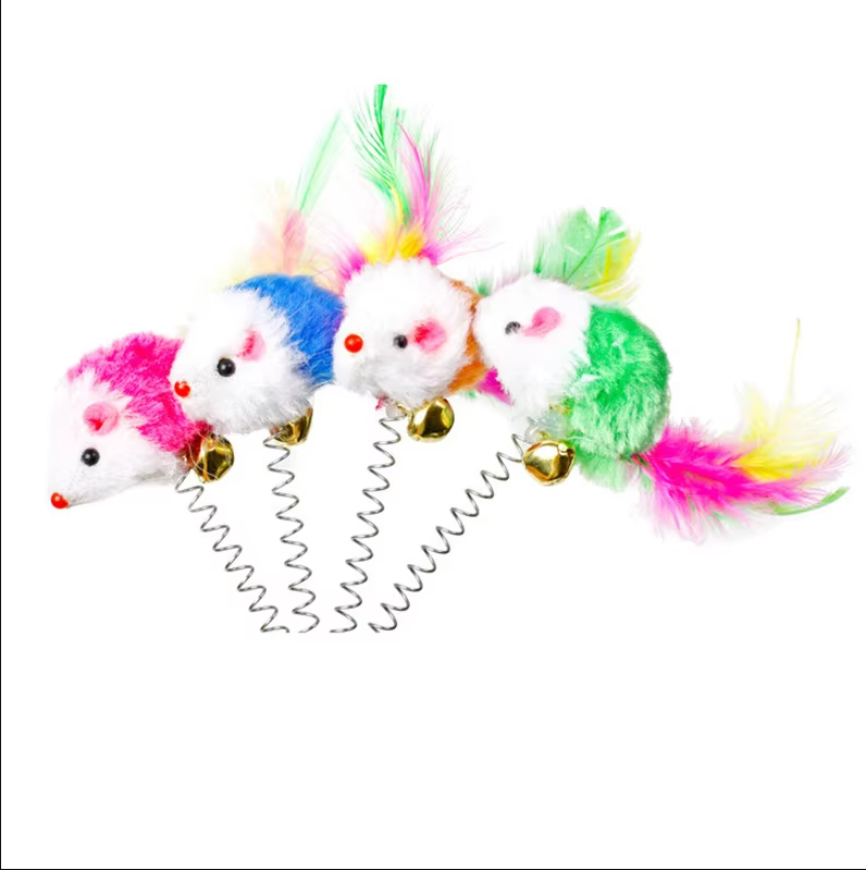 Interactive cat toy: springy mouse with suction cup base. Fun for active kittens & pet enrichment.