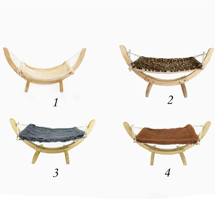 Durable & washable leopard print soft cover for cat hammocks, ensures clean pet comfort on wooden cat beds.