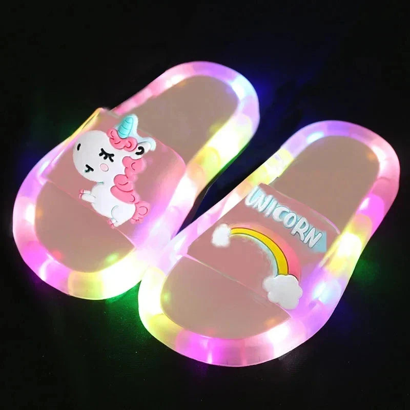 Playful kids' light-up unicorn slippers. Comfy, magical LED footwear for boys & girls, perfect for indoor fun.