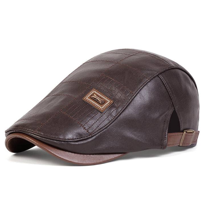Close-up of a comfortable men's quilted flat cap. A classic headwear fashion accessory for style.