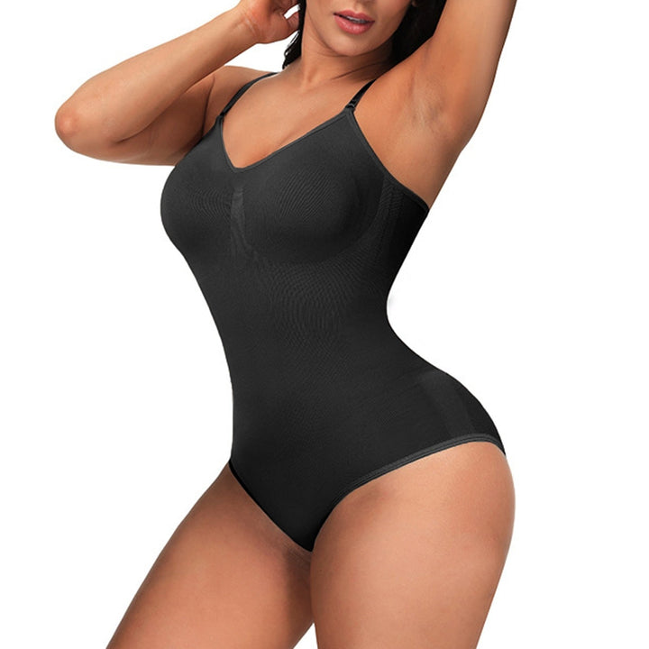Women's lowback seamless shapewear bodysuit with adjustable straps, offers sculpting & smoothing.