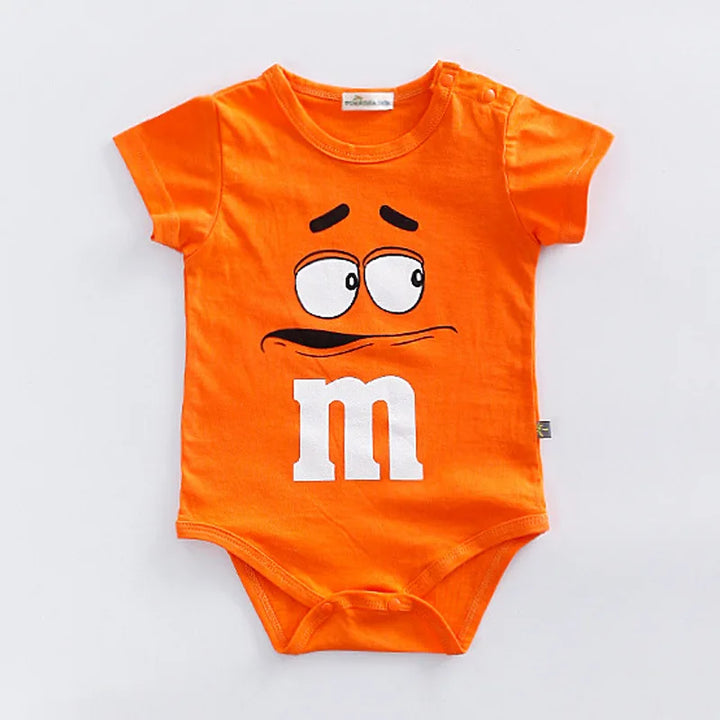 Adorable toddler romper featuring sweet treat faces, comfortable short sleeve design for playful kids.