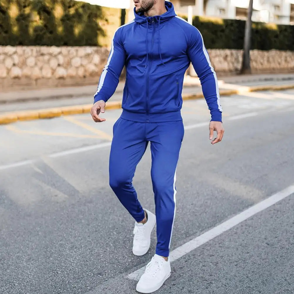Men's athletic tracksuit set for workouts, jogging, or relaxed casual wear. Track jacket and pants combo.