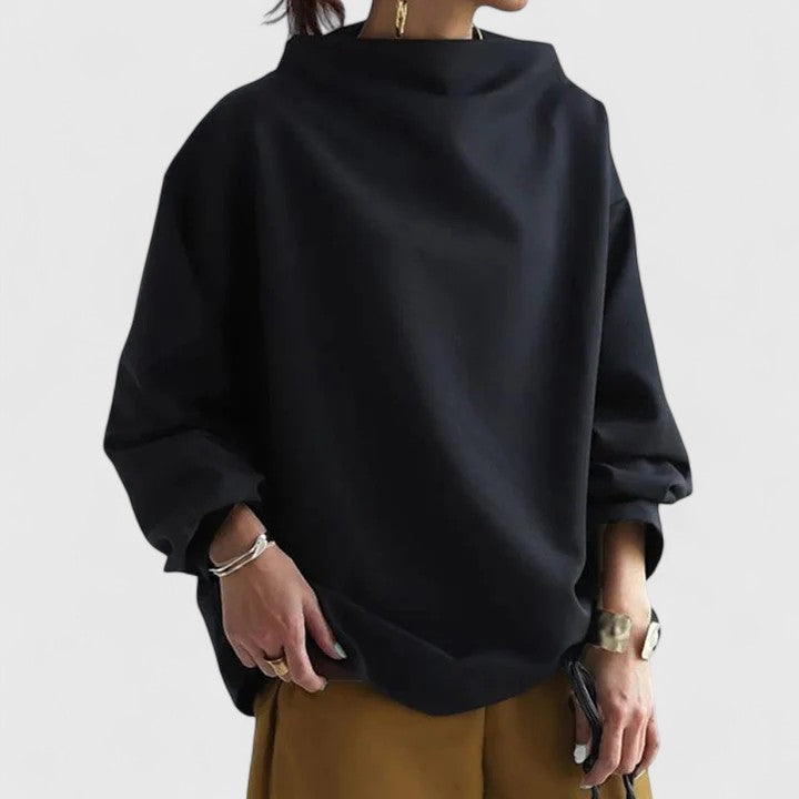 Comfortable high neck women's top, perfect for chic casual wear. A versatile, elegant, and classic apparel choice.