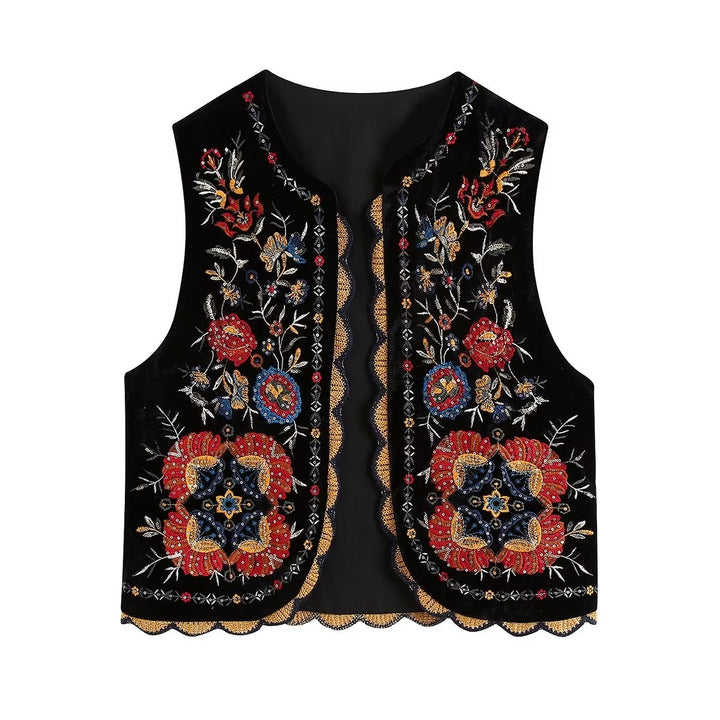 Elegant women's waistcoat, sequin floral patchwork, perfect for stylish layering in unique fashion.