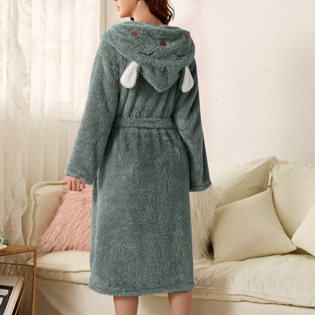 Women's plush animal style bathrobe, ultra-soft fleece robe for cozy loungewear.