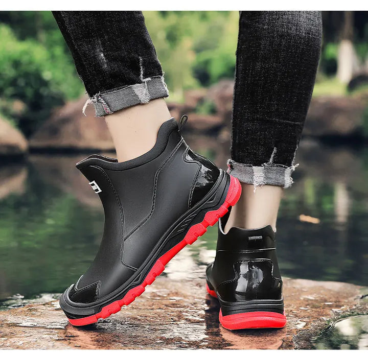 Durable men's waterproof ankle boots. Versatile outdoor footwear for various conditions.
