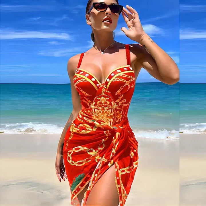 Trendy floral print push-up bikini. Women's two-piece luxury swimsuit for swim fashion & resort.