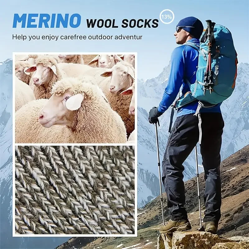 Thermal Merino wool socks, unisex. Extra thick, insulating, and breathable for ultimate cold weather comfort.