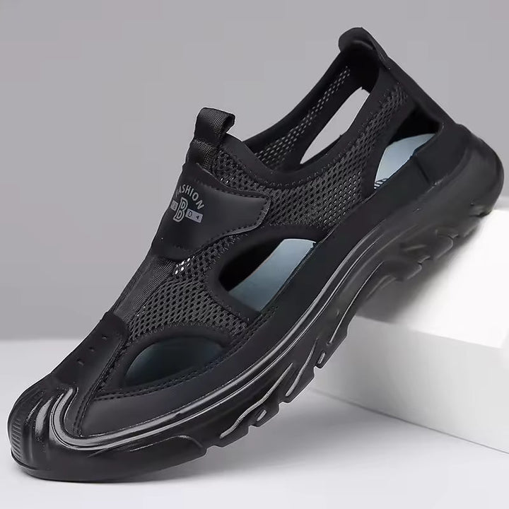 Durable men's closed toe slip-on sandals, perfect for daily wear, travel, and casual summer comfort.