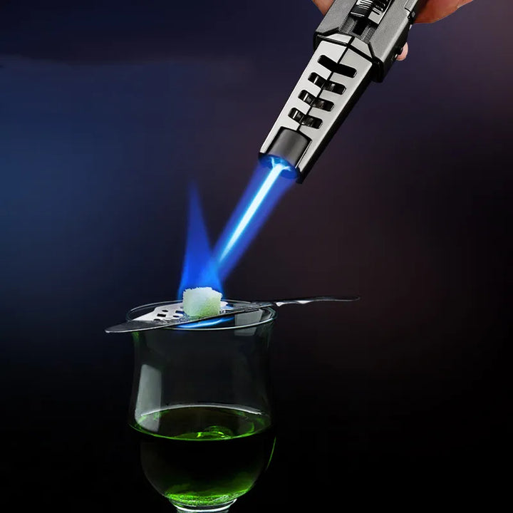 Sleek metal jet lighter for cigars & pipes. Windproof powerful flame ensures quick, even lighting.