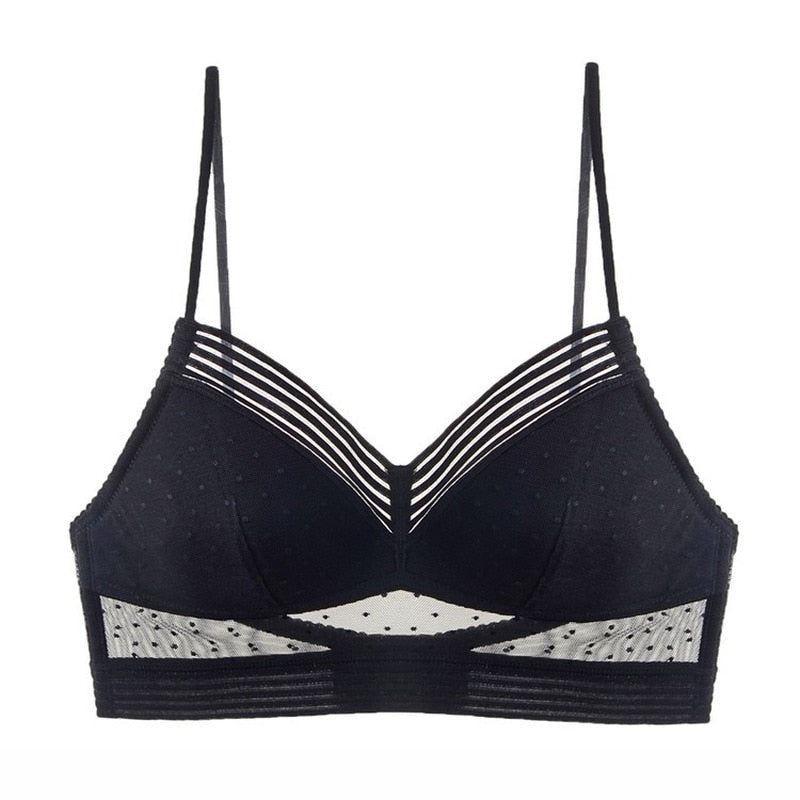 Polka dot lace bralette, low back design offering stylish support and a sexy feel for women.