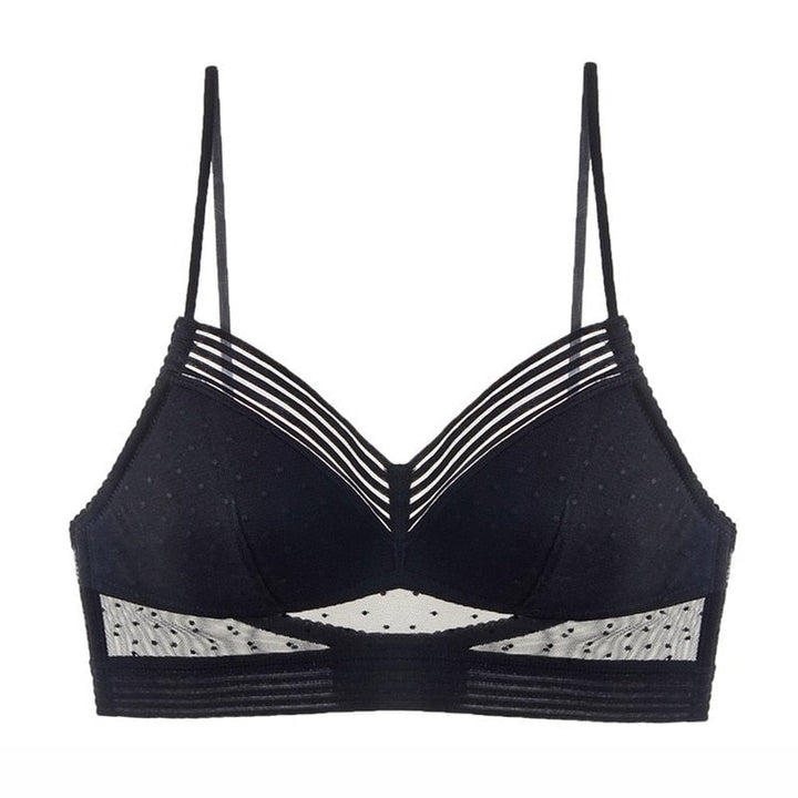 Polka dot lace bralette, low back design offering stylish support and a sexy feel for women.