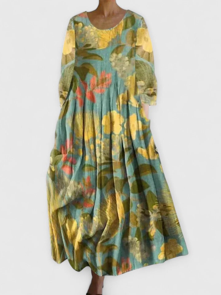Elegant floral midi dress for women, ideal for summer events and special occasions. Flattering and fashionable.
