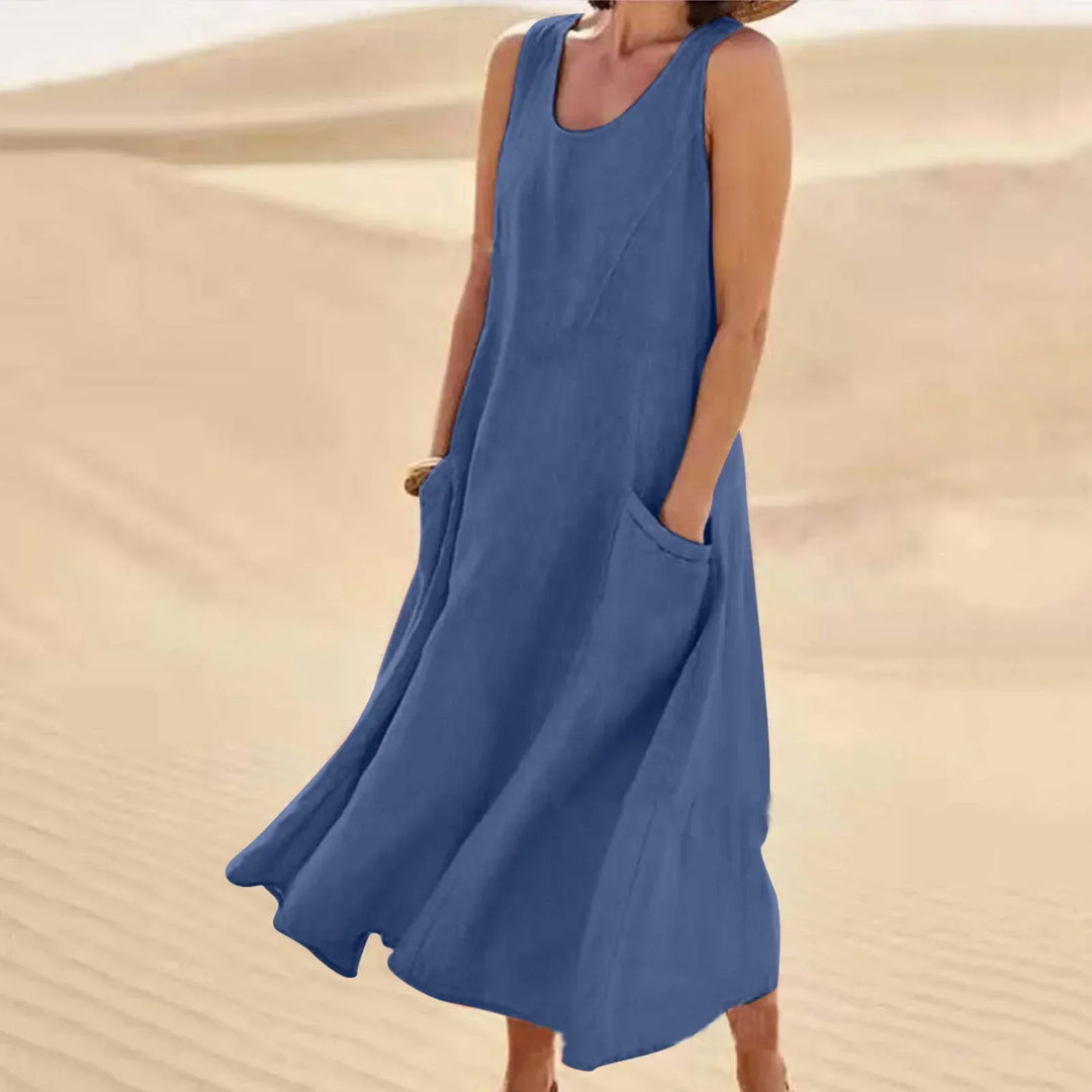 Comfortable women's sleeveless dress, versatile for spring, casual outings, or elegant events.