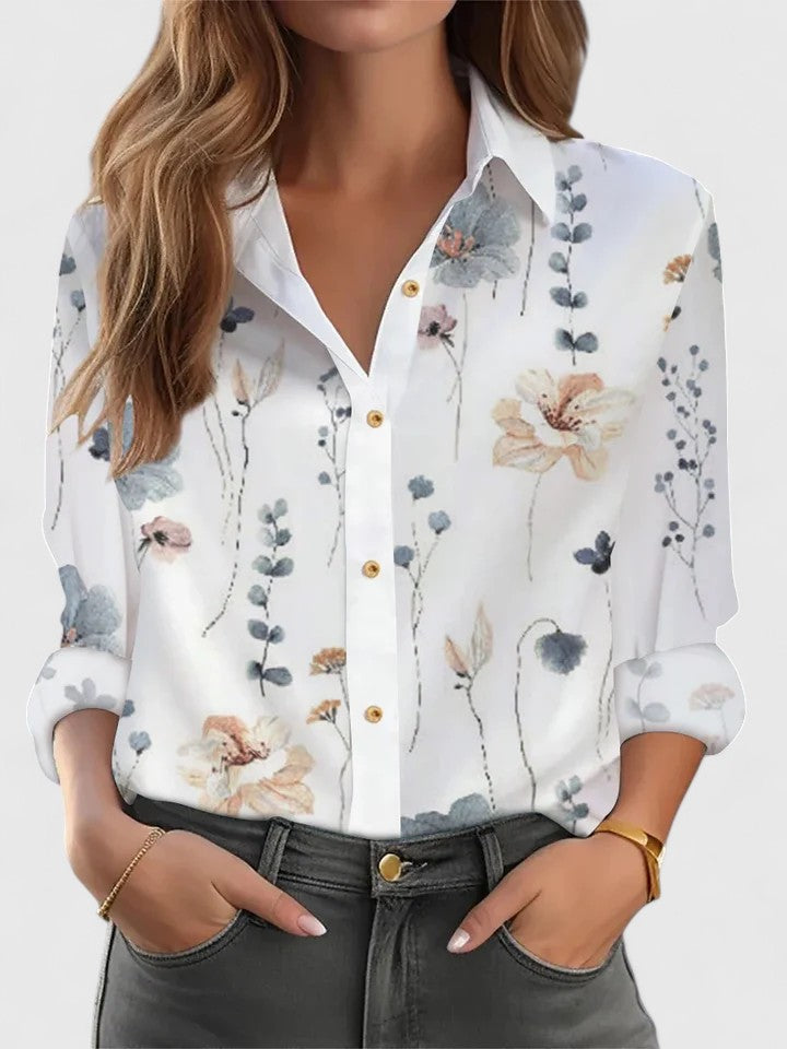 Casual yet elegant women's loose fit blouse, a comfortable long sleeve top for stylish everyday outfits.