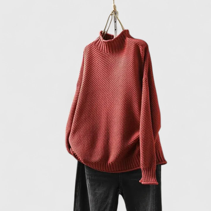Women's textured mock neck jumper in a relaxed fit, perfect for cozy fall & winter style.