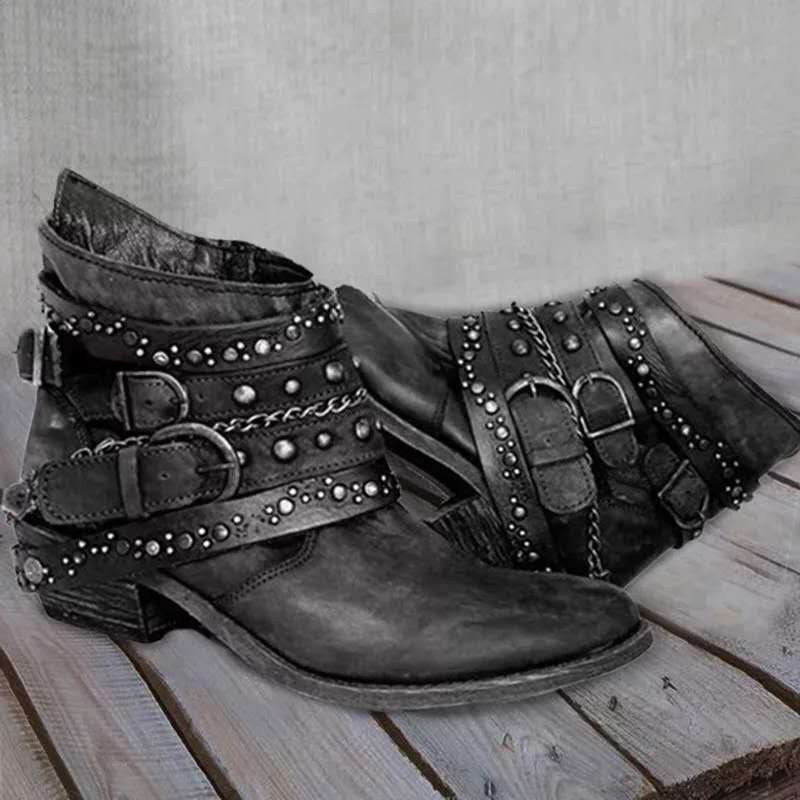 Stylish women's vintage ankle boots, dark brown, featuring posture & arch support for all-day comfort. Non-slip sole.