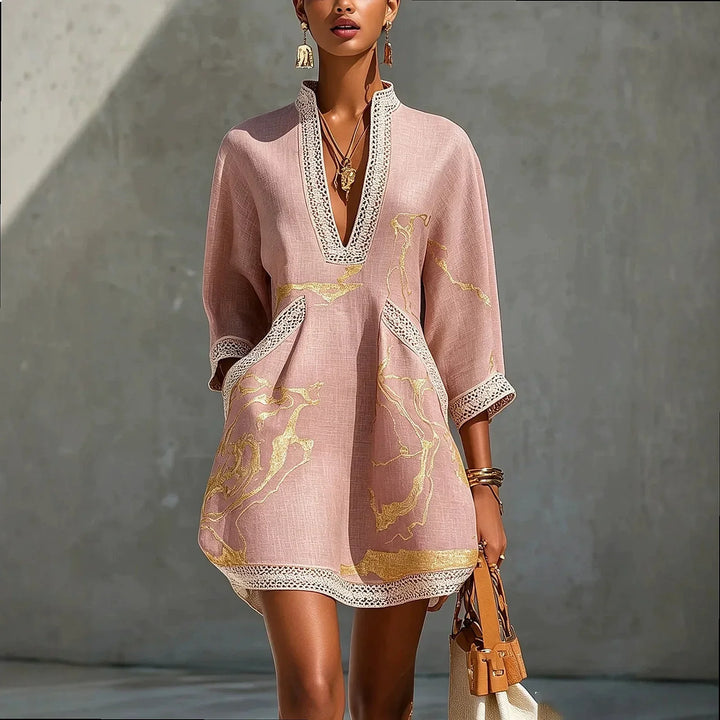 Effortless elegance in a women's V-neck mini dress. A versatile piece for day or evening wear.