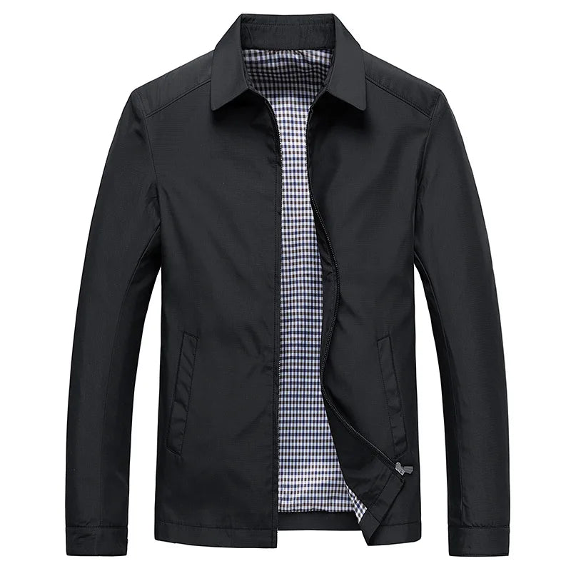 Men's stylish zip-up casual jacket with point collar, perfect transitional outerwear for spring and fall.