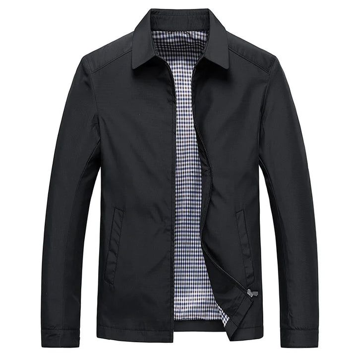 Men's stylish zip-up casual jacket with point collar, perfect transitional outerwear for spring and fall.