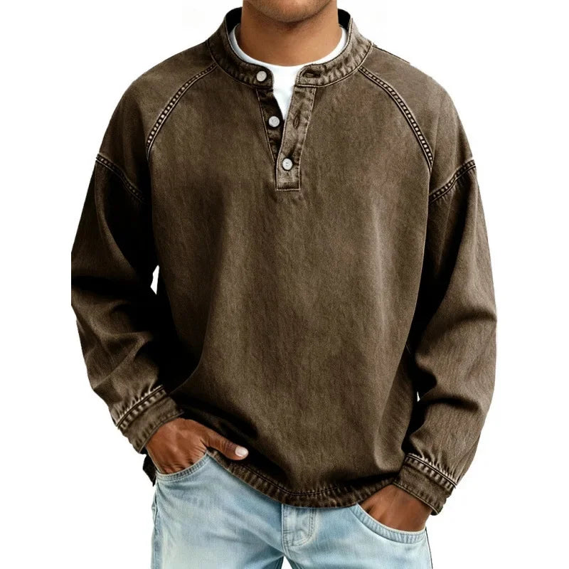 Men's vintage long sleeve button shirt, a comfortable and versatile piece for any classic casual outfit.