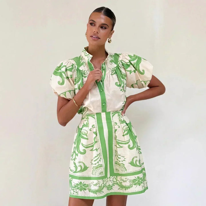 Tailored fit floral puff sleeve sundress for women, a vibrant summer style.