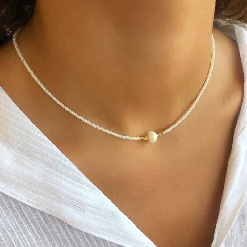 Handmade freshwater pearl harmony necklace for women, offering spiritual healing and elegant style.