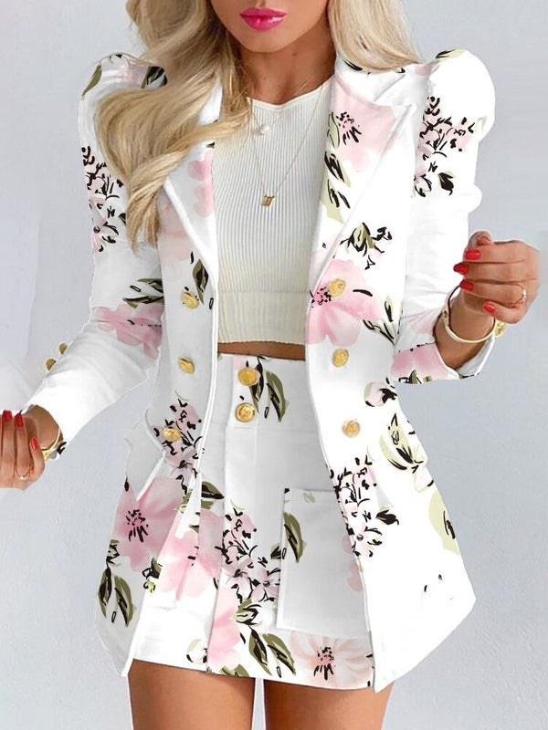 Chic women's tailored blazer from an elegant two-piece set, offering a sharp look for professional settings.