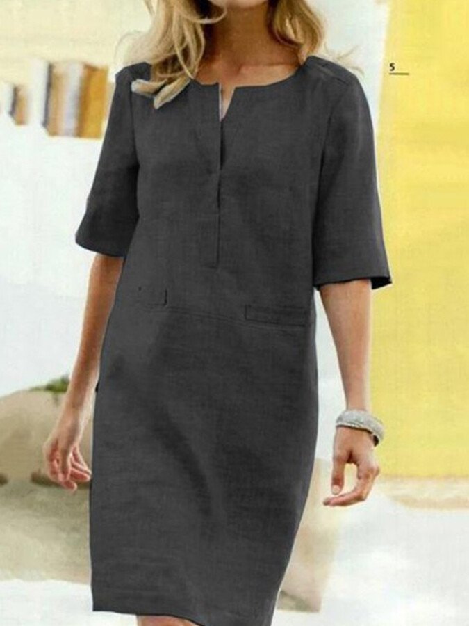Relaxed women's casual shift dress with pockets, designed for effortless everyday wear and ultimate summer comfort.