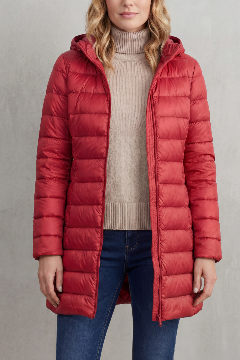 Stay warm with this women's ultra-light hooded puffer jacket, ideal for winter outdoor wear.
