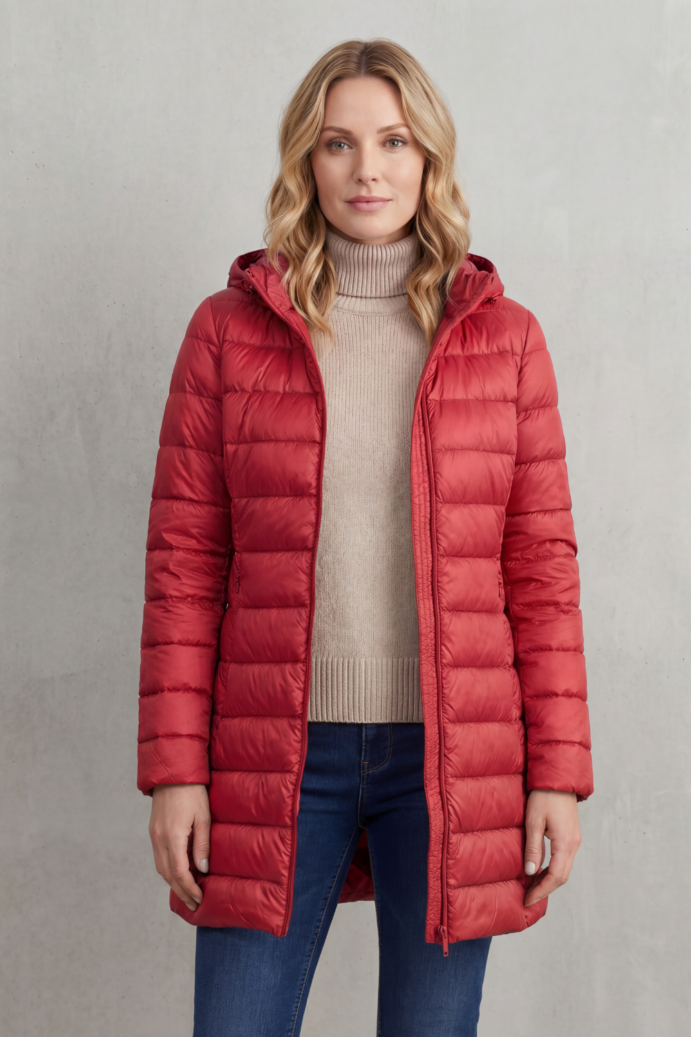 Stylish women's hooded puffer jacket, a cozy lightweight choice for fall and winter fashion.