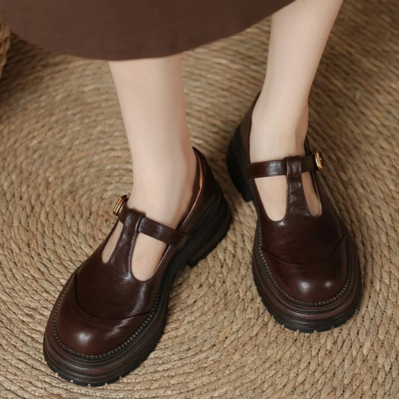 Vintage-inspired t-bar mary jane shoes for women with adjustable strap.