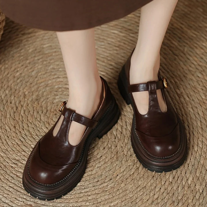 Vintage-inspired t-bar mary jane shoes for women with adjustable strap.