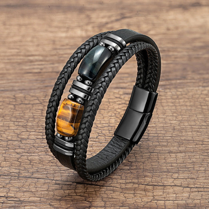 Men's tiger eye braided bracelet, perfect for stacking with other everyday wrist accessories.