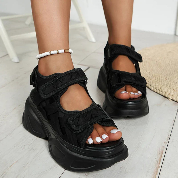 Versatile women's heeled platform chunky sandals, perfect for summer fashion, elevated style, and comfortable wear.