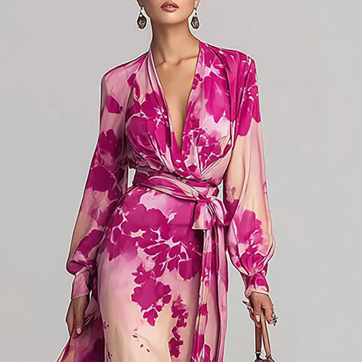 Beautiful women's floral wrap maxi dress. Ideal for spring fashion, evening wear & special occasions.