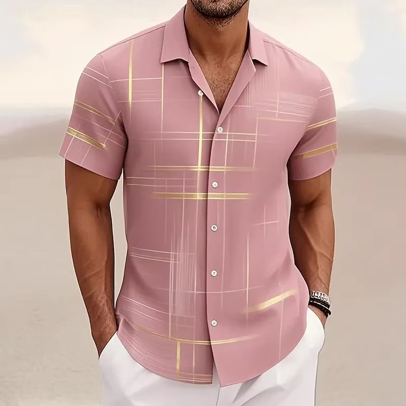 Versatile men's patterned short-sleeve shirt for casual to smart casual looks, features a modern geometric print.