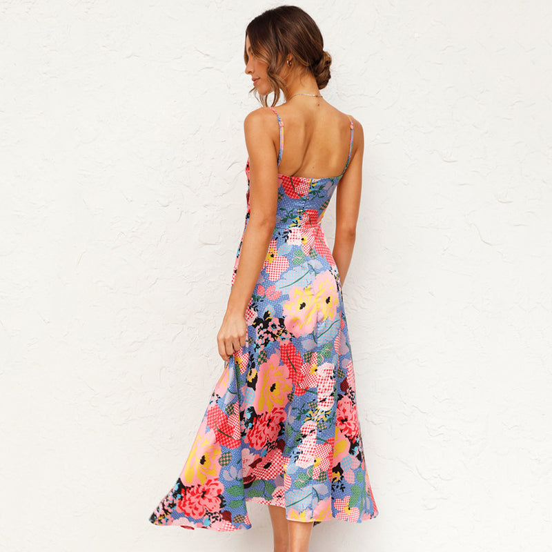 Beautiful green floral printed maxi dress for women, a comfortable and elegant summer party or special occasion attire.