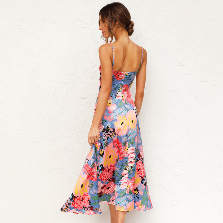 Beautiful green floral printed maxi dress for women, a comfortable and elegant summer party or special occasion attire.