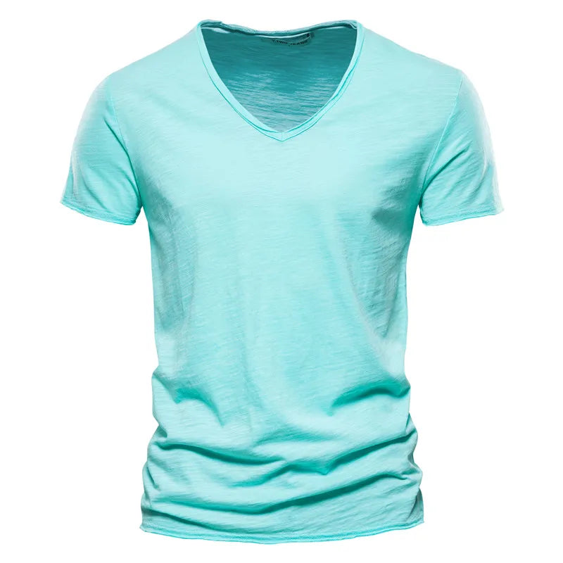 Everyday men's relaxed V-neck summer shirt. Short sleeve, breathable, and comfortable for warm weather casual style.