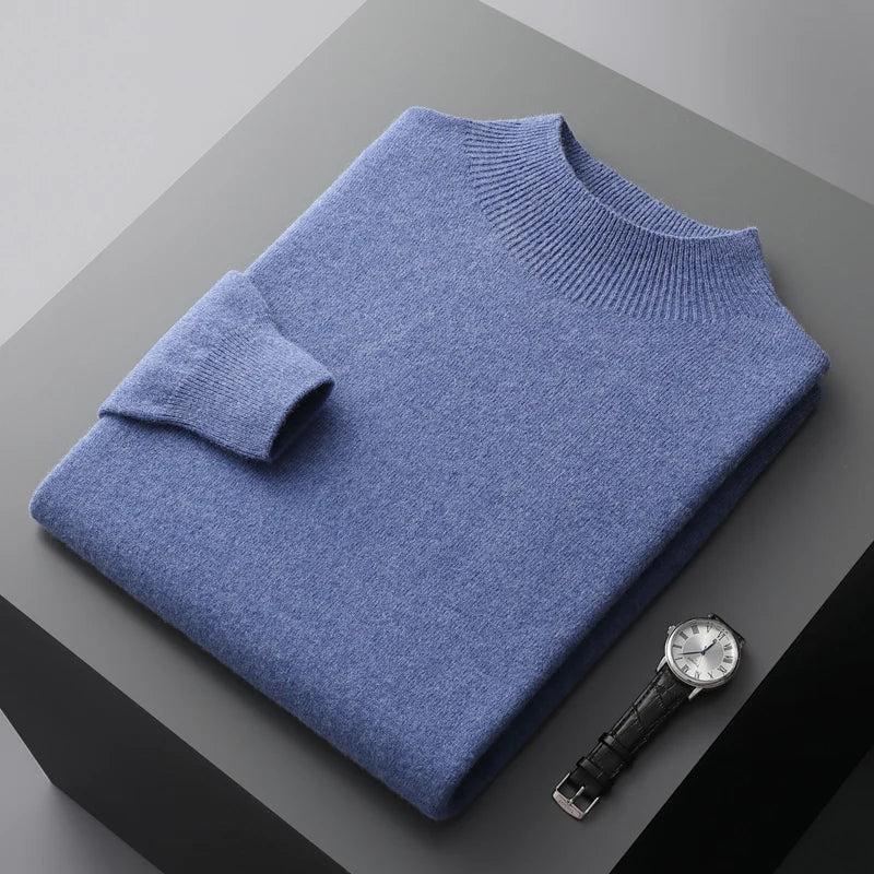 Men's mock neck sweater, cozy pullover for everyday style.
