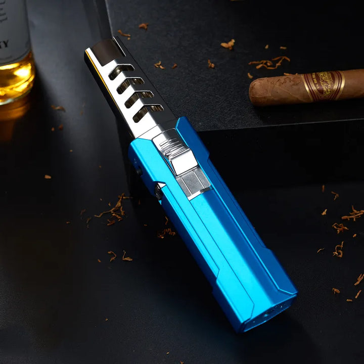 Ignite with ease! Powerful jet lighter with a steady, windproof flame, perfect for cigars, camping, and cooking.