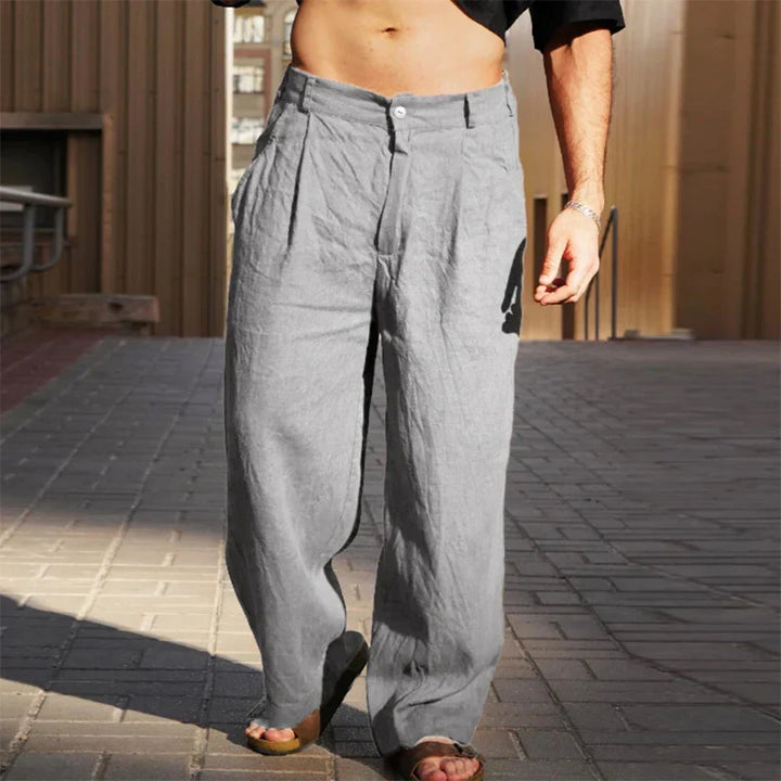 Men's relaxed fit wide-leg chino trousers, perfect for summer casual style & comfort.