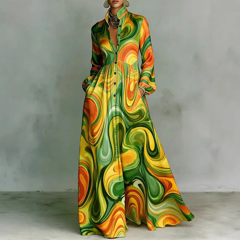 Casual yet elegant floral button-front maxi dress for women, great for day events.